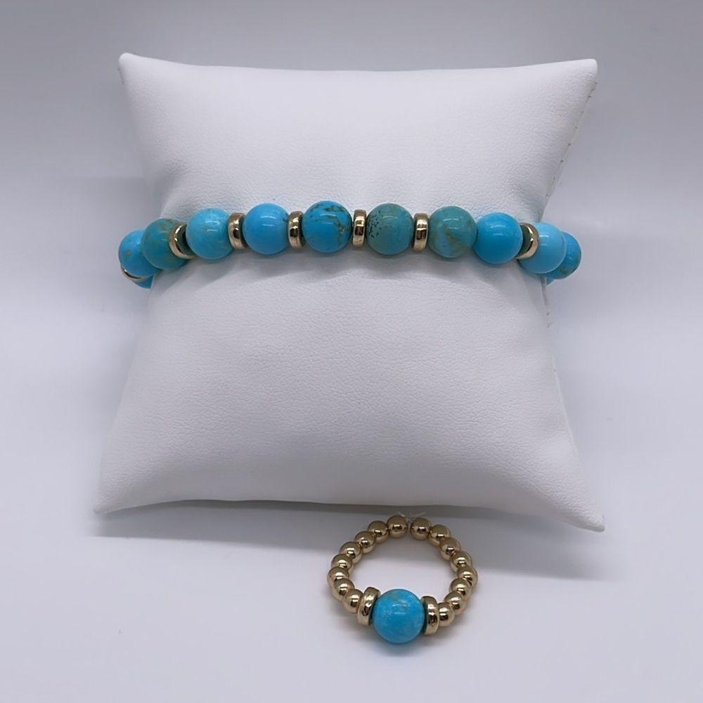 NWT Wool + Pepper Co. Turquoise + Gold Bracelet + Ring Set